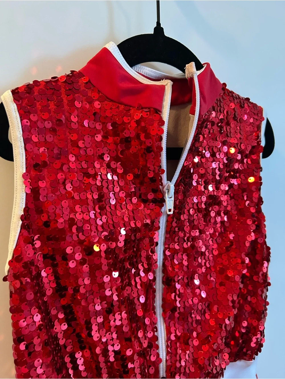 Weissman “Better Now” Red Sequin Dance Romper with White Trim - SC